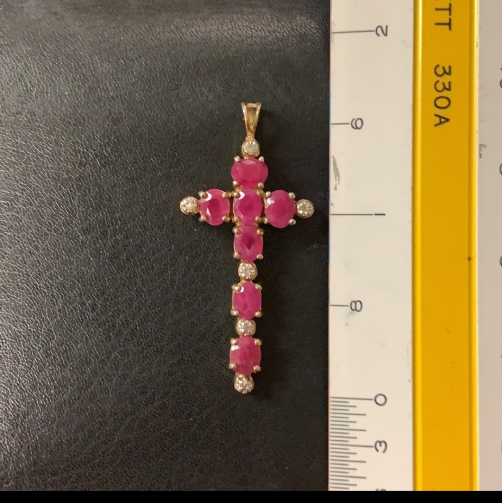 Geniune Ruby Diamond Sterling Silver Cross Pendant. ๐ - Picture 3 of 7